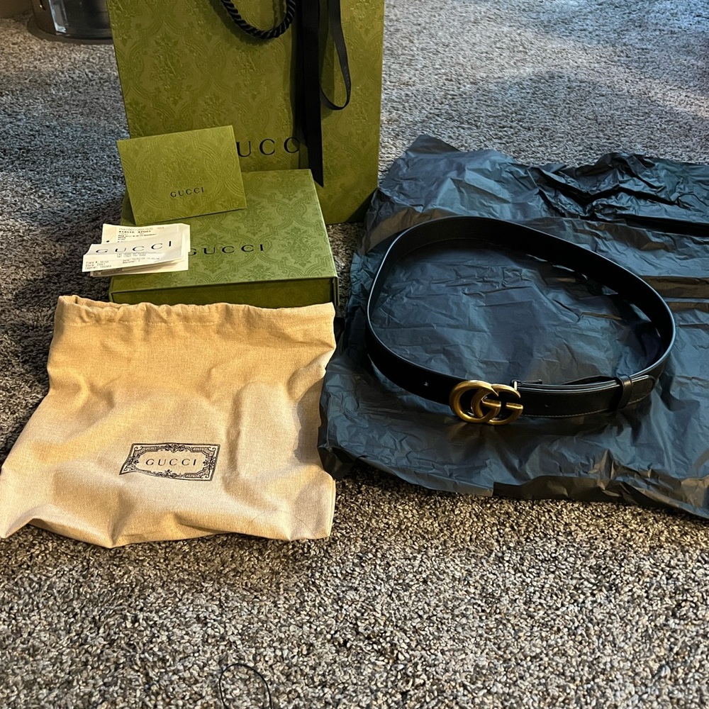 Gucci Leather Belt with Double GG Buckle